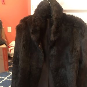 Elie Tahari reversible leather/fur brown jacket
